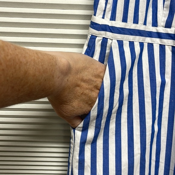 J. Crew Factory Blue and White Striped Cropped Halter Jumpsuit Size 0 - Picture 4 of 9